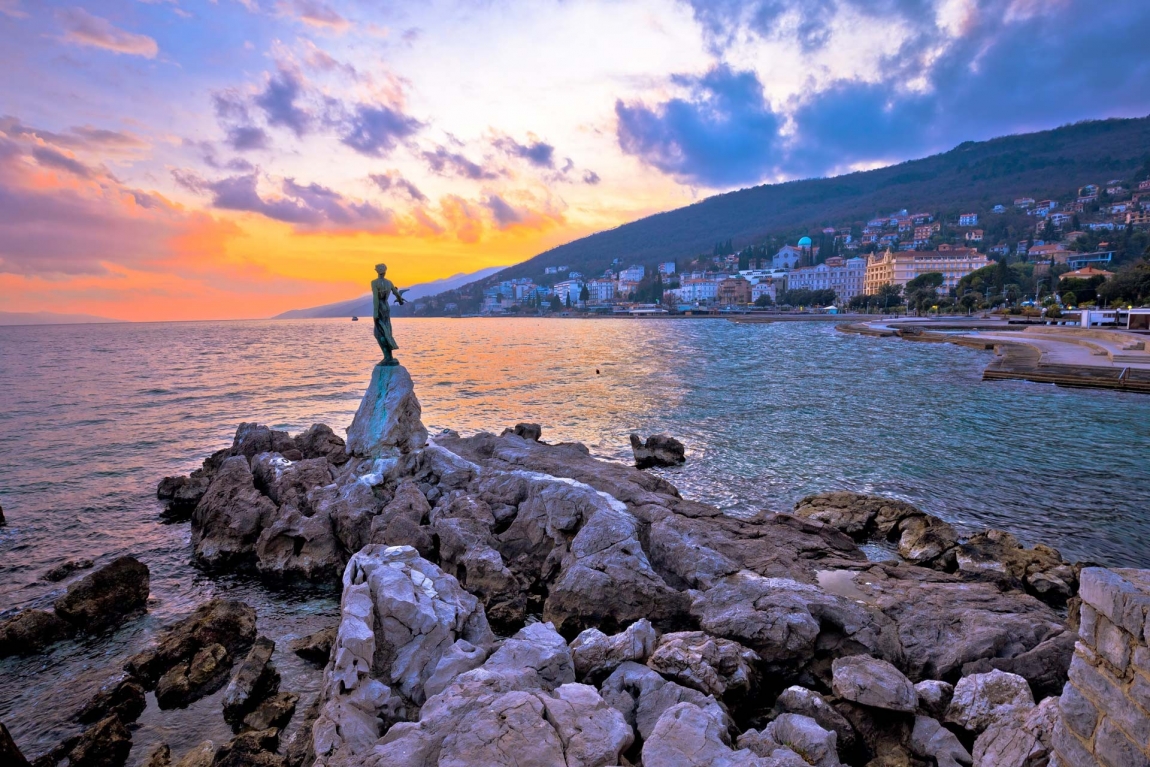 opatija statue and sea croatia holidays